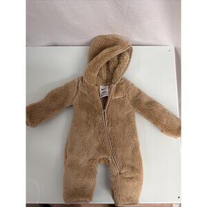 Nike Newborn Baby Hooded Teddy Sherpa Coverall Baby Brown Front Zip NWT